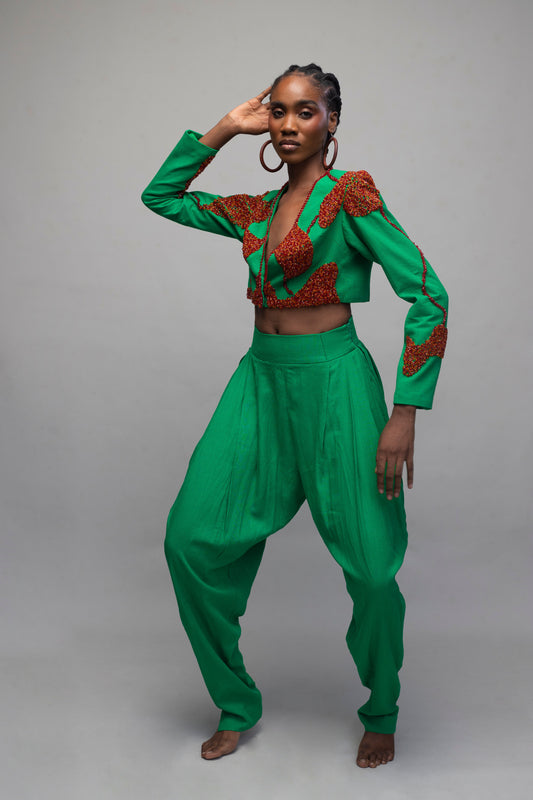 Otu Green Crop Jacket and Pant set