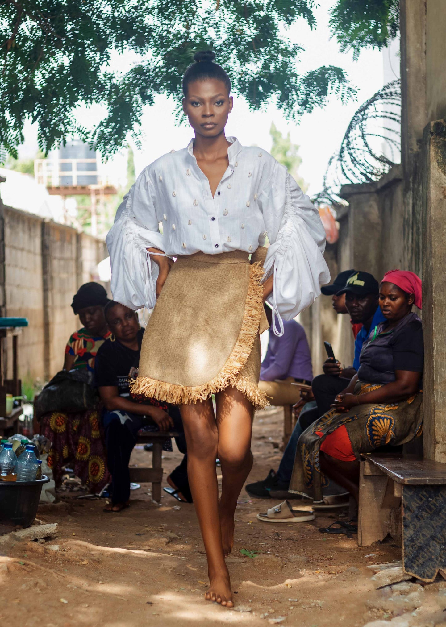 Tudor cowries  Shirt and Jute Skirt