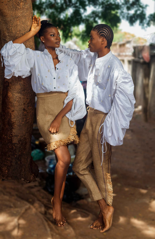 Tudor cowries shirt and Jute Pant