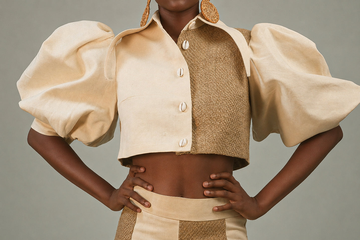 Jute and Cotton Combo Skirt and Blouse Set