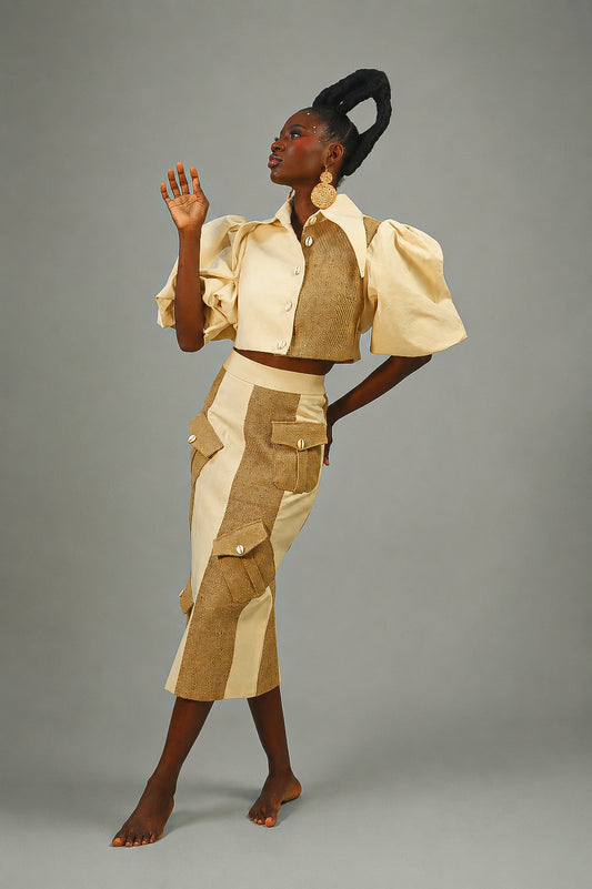Jute and Cotton Combo Skirt and Blouse Set
