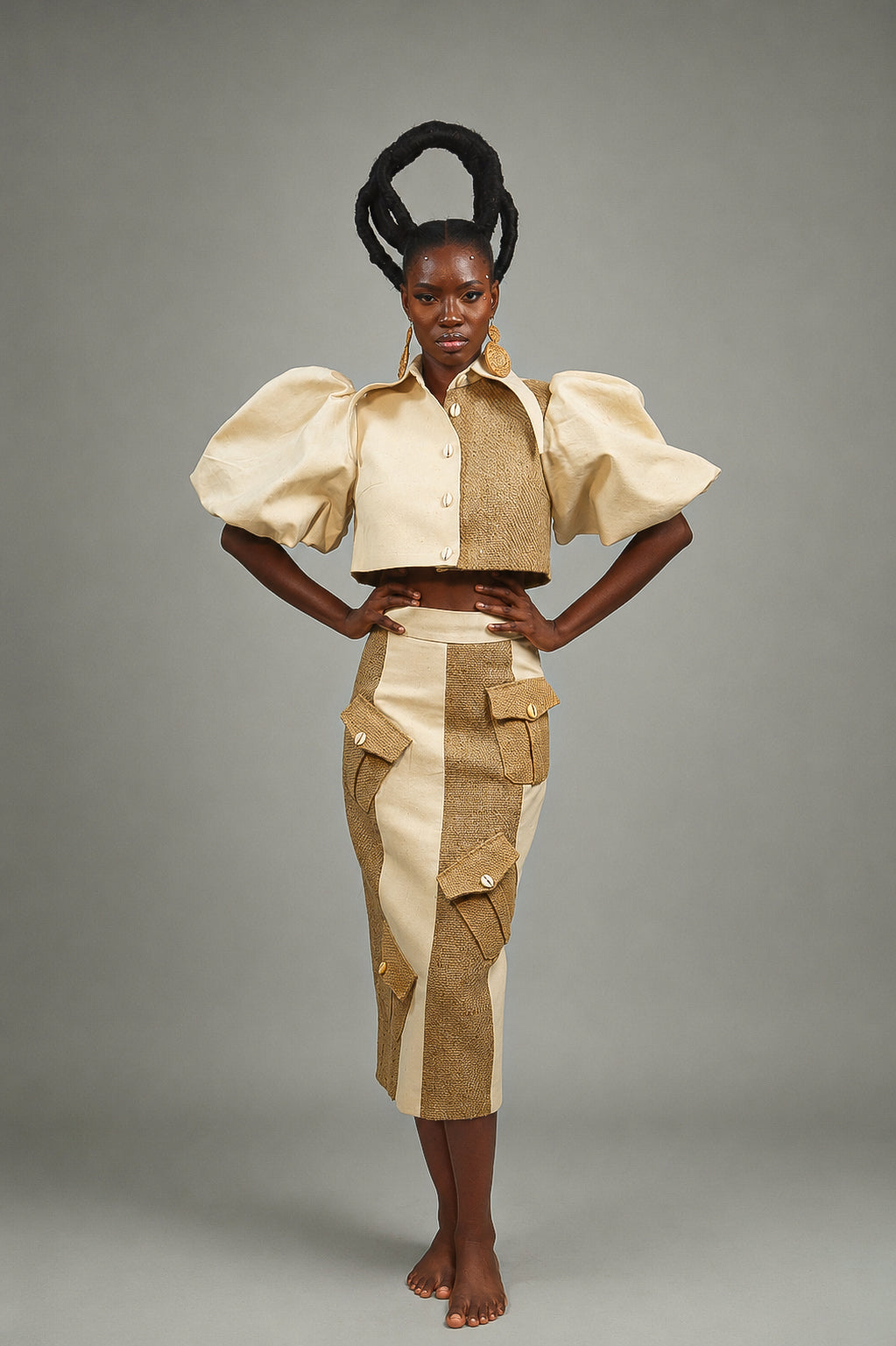 Jute and Cotton Combo Skirt and Blouse Set